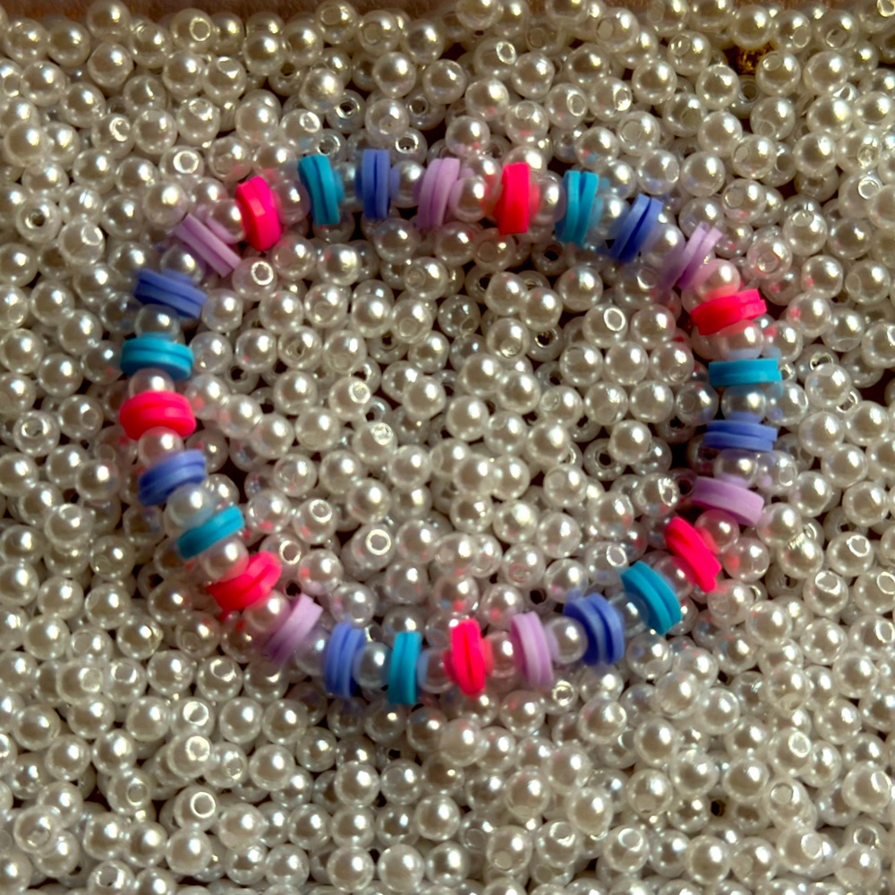 Beaded Beauty - Blue, Pink and Purple clay charm bracelet